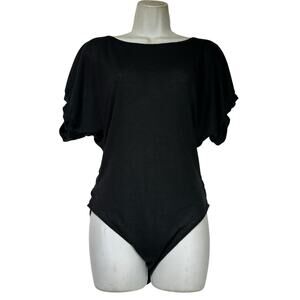 Free People Womens Black Short sleeve Open Back One Piece Bodysuit Jumpsuit M